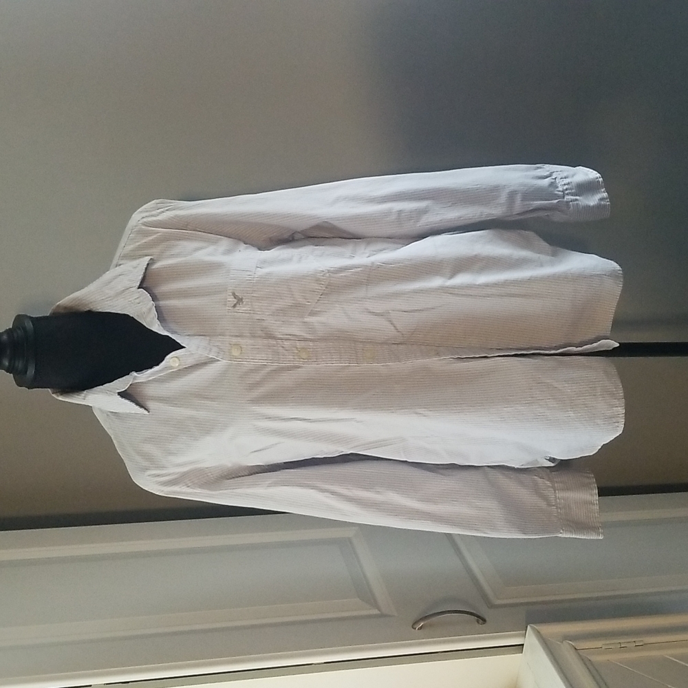 AE  Distressed Striped Oxford Button-Up